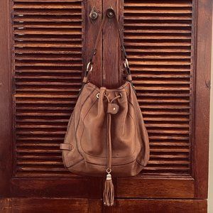 SOLD
Danier Brown Leather Hobo Bag with Tassel Closure